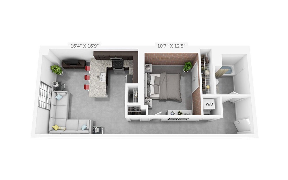 1F - 1 bedroom floorplan layout with 1 bathroom and 675 square feet