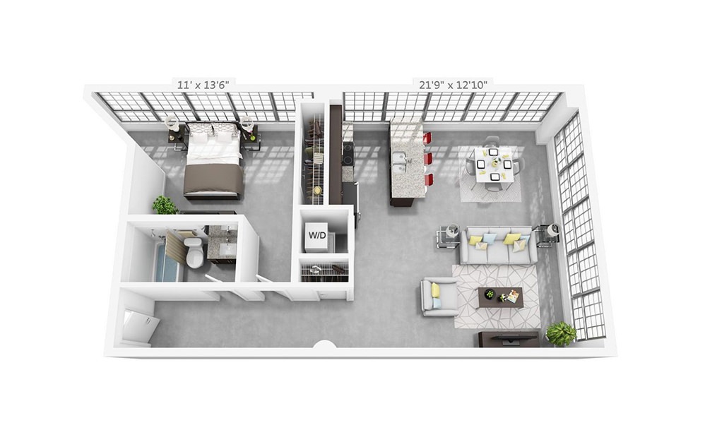 1P1 - 1 bedroom floorplan layout with 1 bathroom and 853 square feet