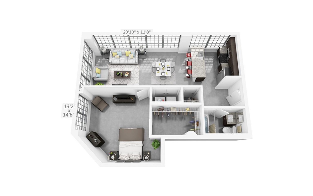 1R-ADA - 1 bedroom floorplan layout with 1 bathroom and 792 square feet