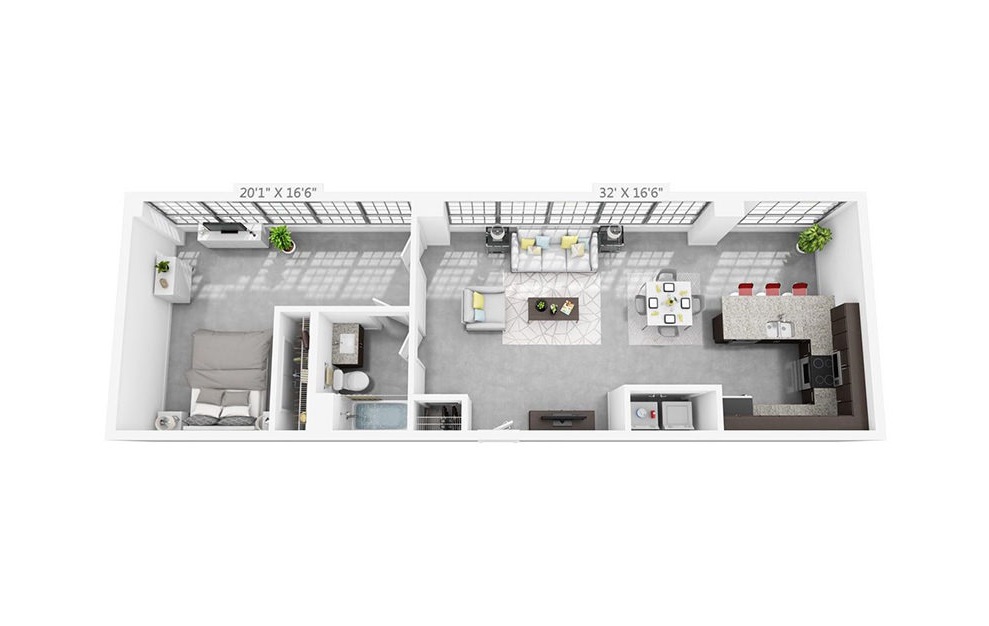 1C - 1 bedroom floorplan layout with 1 bath and 863 square feet.