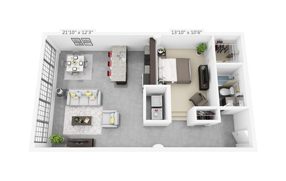 1Q - 1 bedroom floorplan layout with 1 bath and 833 square feet.