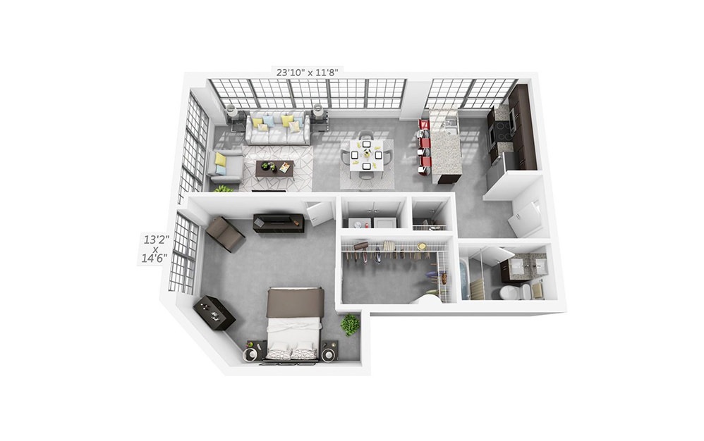 1R - 1 bedroom floorplan layout with 1 bathroom and 792 square feet