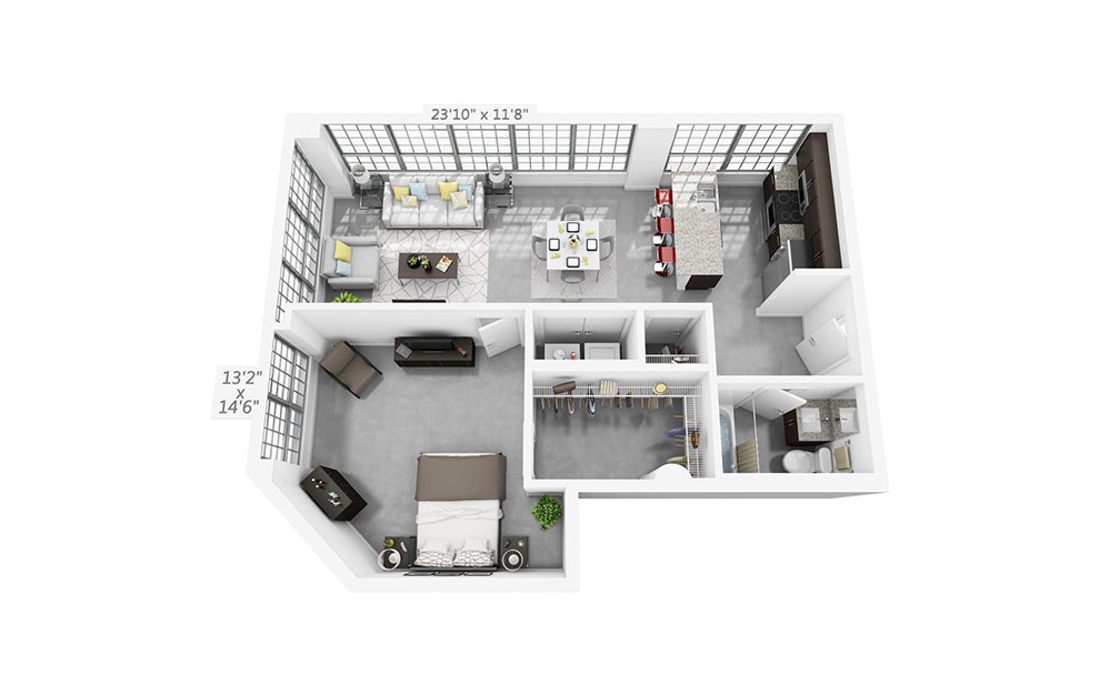 1R - 1 bedroom floorplan layout with 1 bath and 792 square feet.
