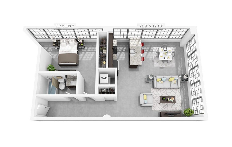 1P2 - 1 bedroom floorplan layout with 1 bath and 882 square feet.